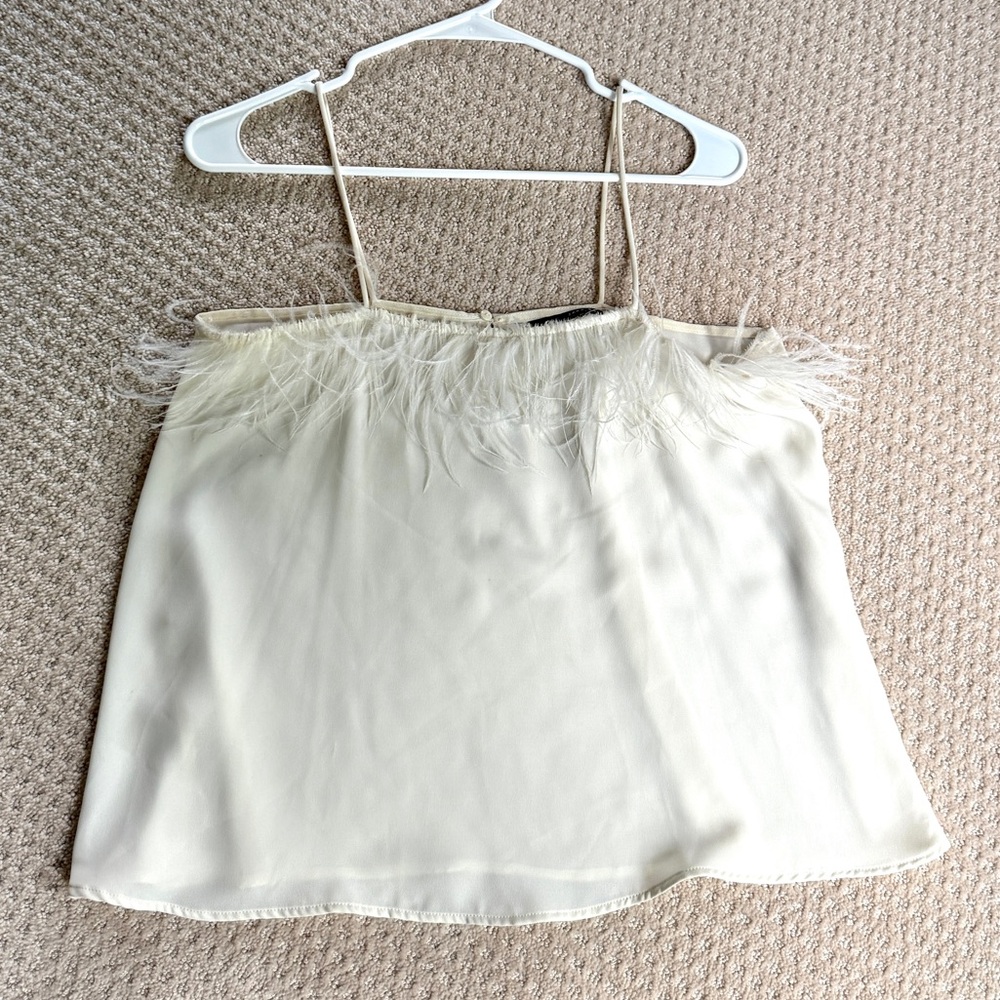 Zara Cream Feather Accent Blouse Tank Top